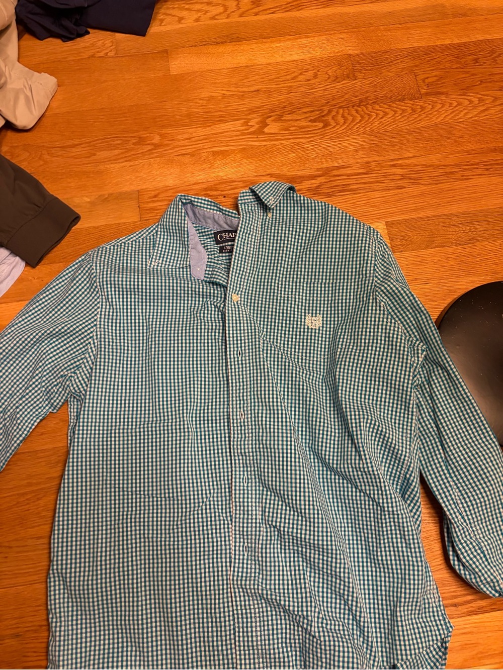 Chaps Men's Teal Gingham Button-Down Shirt - Classic Check